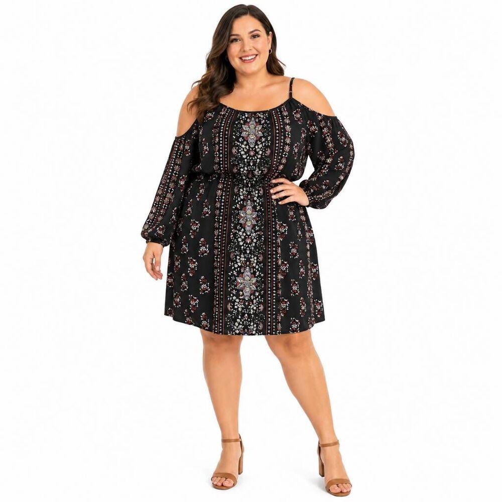 Maurices Cold Shoulder Boho Midi Dress XL Black